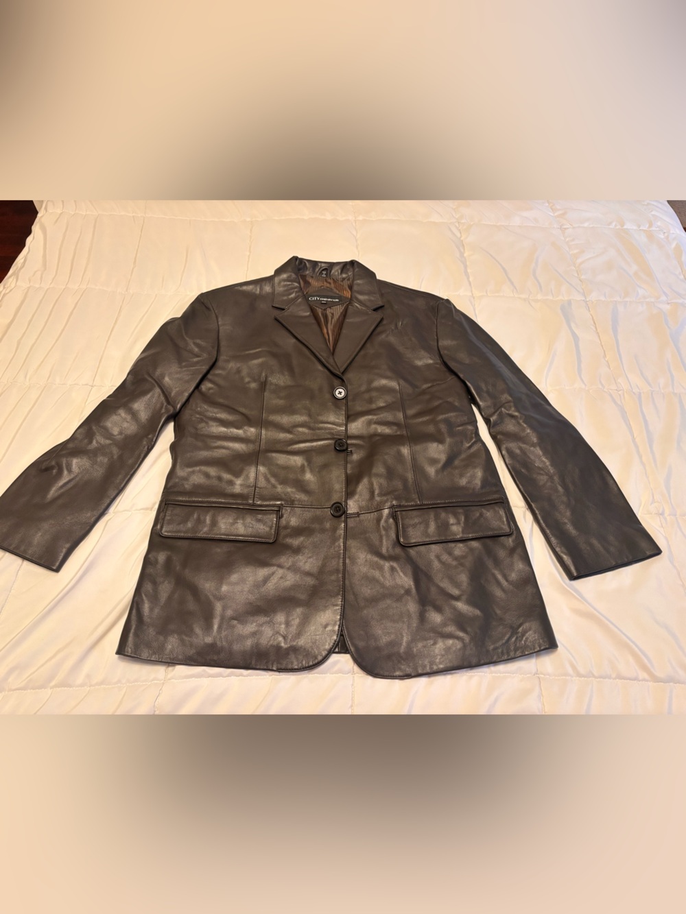 Jones New York Brown Leather Blazer Jacket
